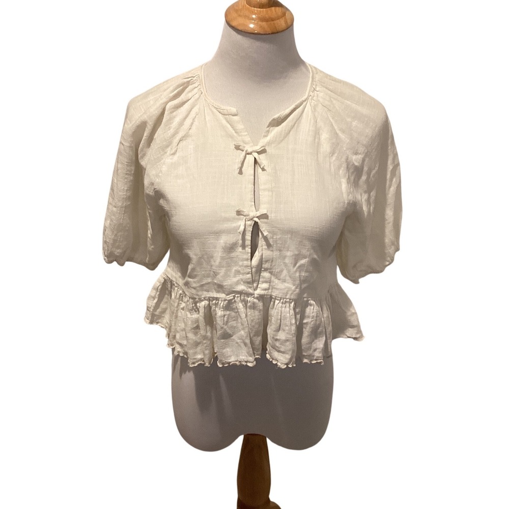 Zara Girls White Tie Front Puff Sleeve Peplum Blouse Size 13-14 CM‎ 164